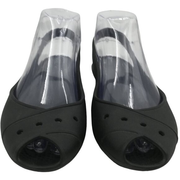 Crocs Malinidi Black Waterproof Peep Toe Slingback Shoes Size 6 Flat Comfort - Picture 10 of 10